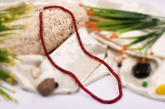 Ruby faceted Mala - Elliptical beads