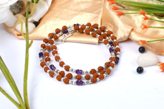 Rudraksha and Amethyst Mala