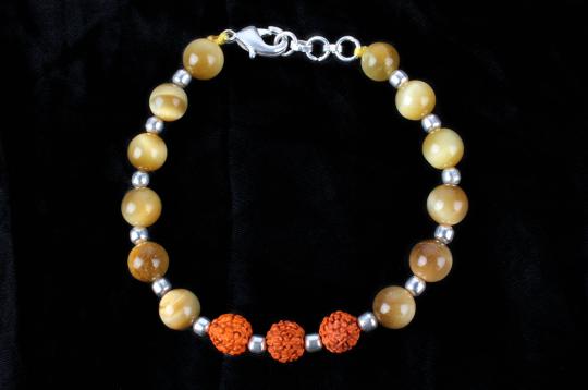 Rudraksha and Brown Cats Eye Bracelet - Design III