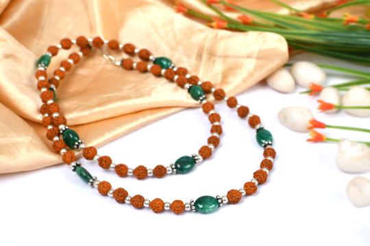 Rudraksha and Emerald mala