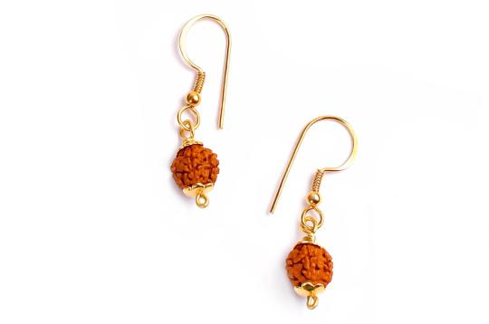 Rudraksha and Gold Earring Set with Gold Caps - 9mm