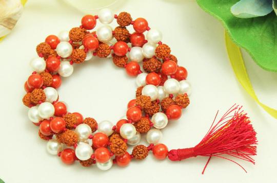 Rudraksha Coral and  Pearl mala in thread