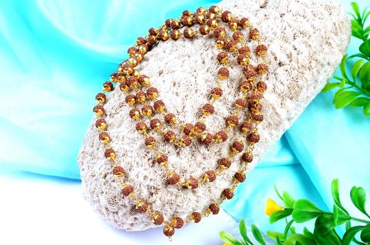 Rudraksha Mala 6mm in 22ct gold with flower caps