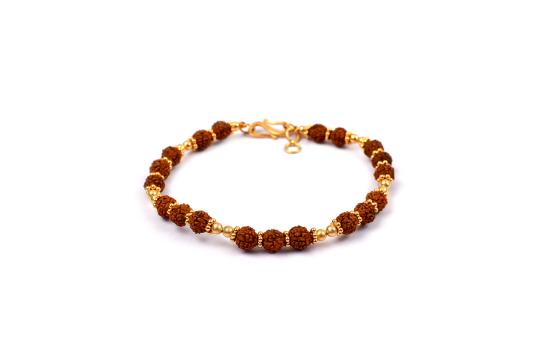 Rudraksha punchmukhi Bracelet with pure gold chakris