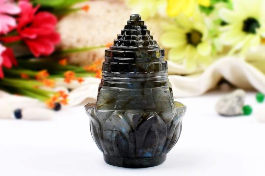 Shree Yantra in Labradorite on Lotus - 325 gms