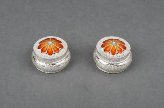 Silver Haldi Kumkum Container - Flower Design - Set of 2
