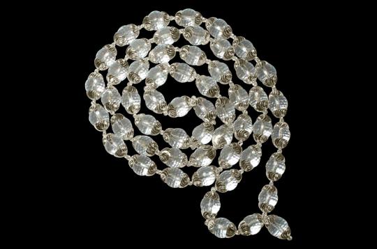 Sphatik diamond cut mala in silver with self design caps