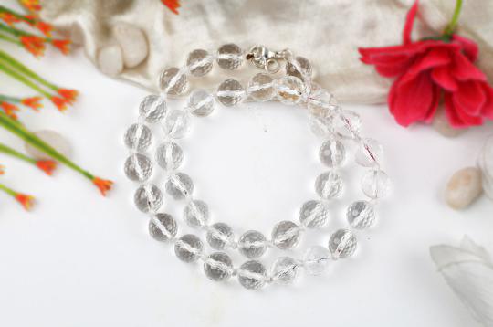 Sphatik round faceted mala - 12mm