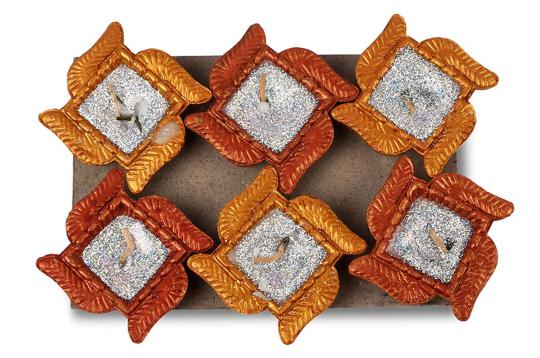 Swastik design Earthen Diya - Set of 6