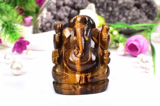 Tiger Eye Ganesha - 125 gms - Right Trunk