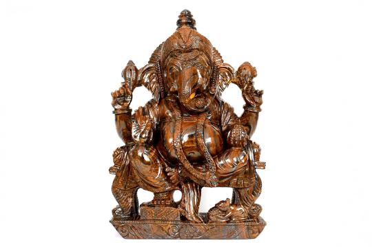 Maha Ganesha Idol in Tiger Eye Stone