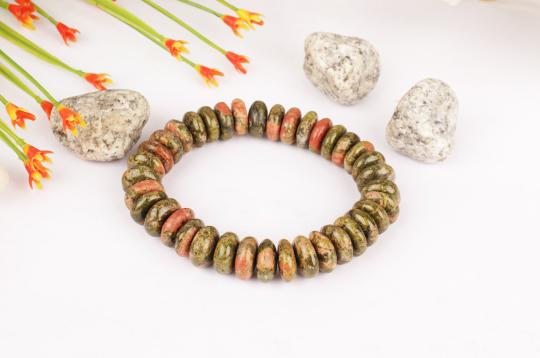 Unakite Bracelet - Elliptical beads