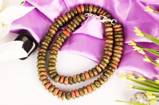 Unakite Necklace - Elliptical Beads