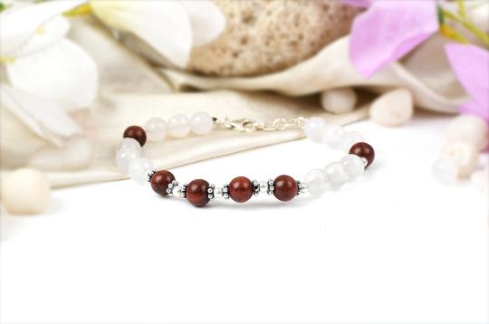 White Agate and Red Sandalwood Bracelet