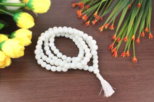 White Jade Faceted mala - 8mm
