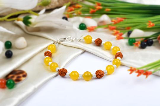 Yellow Agate and Rudraksha Bracelet - Design I