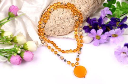 Yellow Citrine and Tulsi beads Mala