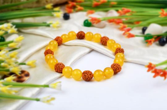 Yellow Jade and Rudraksha Bracelet
