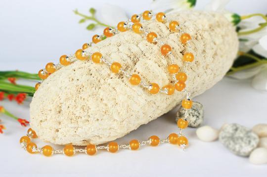 Yellow Jade mala in silver caps - 8 mm