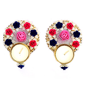 Rose Crafted Designer Diyas ( Set Of 2)