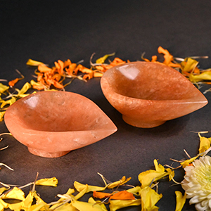 Orange Jade Gemstone Diya (Set of 2)