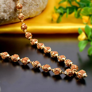 Rudraksha Chikna Guru Beads Mala with OM Design Gold 22K Caps