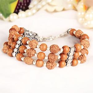 4 Mukhi Java Triple Turn Bracelet with Sandalwood Beads