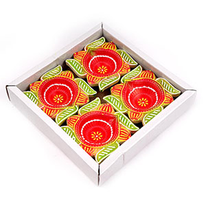 Swastik Design Clay Diyas Set Of 4