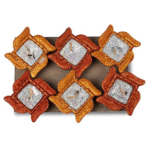 Swastik Design Earthen Diya Set Of 6