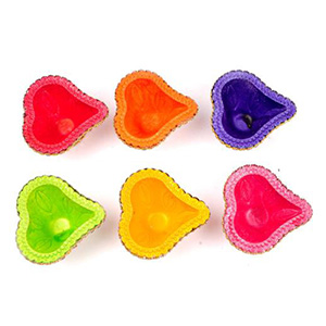 Heart Shaped Multicolored Clay Diya Set Of 6