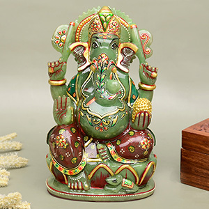 Green Jade Ganesha (Hand Carved & Painted) Idol - 1.54 kgs)