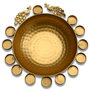 Peacock Embellised Designer Urli with Diyas