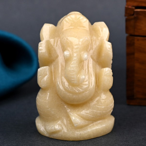 Ivory Yellow Jade Ganesha Idol - 84 gms