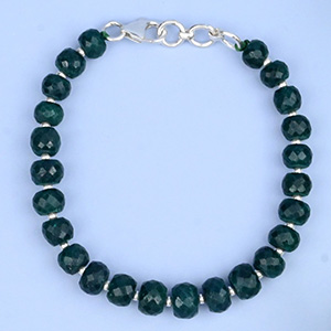 Emerald Button Shape Faceted 925 Silver Ball Bracelet