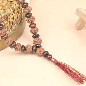 10 Mukhi x Red Sandal Eliptical Beads Mala