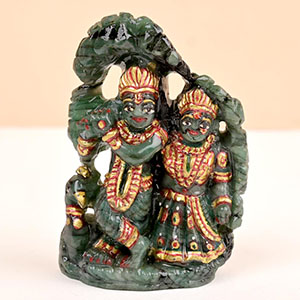 Radhe Krishna Emerald Idol (Painted) - 750 Carats