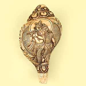 Radha Krishna Carved Natural Shankh