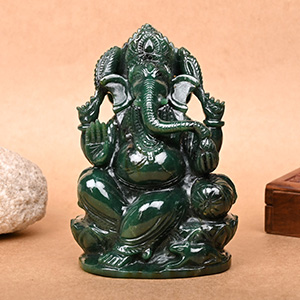 Green Jade Ganesha Idol - 1.175 Kgs
