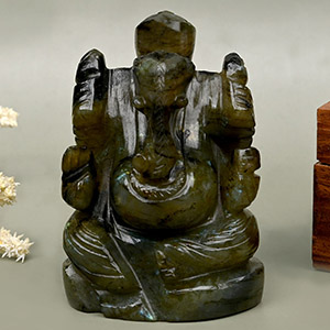 Labradorite Right Trunk Ganesha Idol - 285 gms
