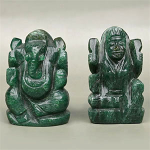 Natural Green Jade Ganesh Laxmi Pair Idols