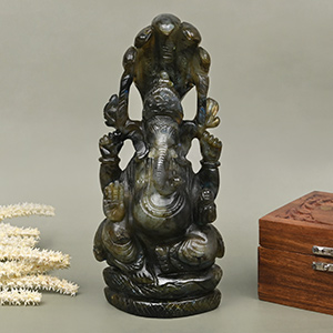 Labradorite Ganesha Idol - 872 gms