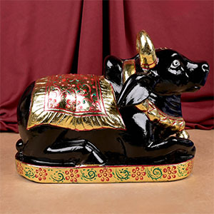 Buy Nandi Shiva Vahan Black Marble Idol (Painted) from Rudra Centre (Rudraksha Ratna) at reasonable prices.