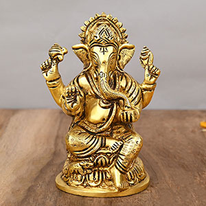 Chaturbhuj Kamal Ganesh Brass Statue