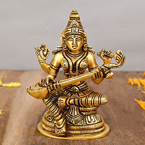 Saraswati Devi Playing Veena Brass Idol