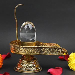 Sphatik Lingam in Brass Yoni Base Jaldhari