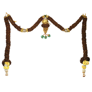 Coral Pearl & 6 Mukhi Rudraksha 925 Silver Flower Caps Mala with OM Pendant