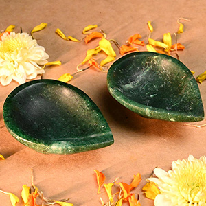 Green Aventurine Gemstone Diya (Set of 2)