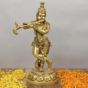 Bhagwan Krishna Playing Flute Superfine Brass Idol