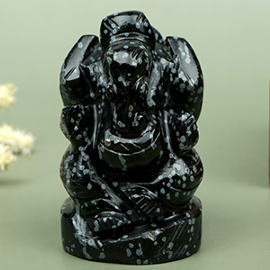 Snowflakes Obsidian Ganesha Idol - 107 gms