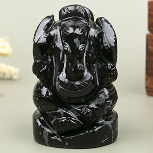 Snowflakes Obsidian Ganesha Idol - 95 gms